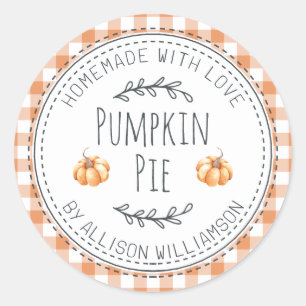 Sticker Rond Pie Citrouille maison rustique Orange Check