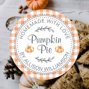 Sticker Rond Pie Citrouille maison rustique Orange Check