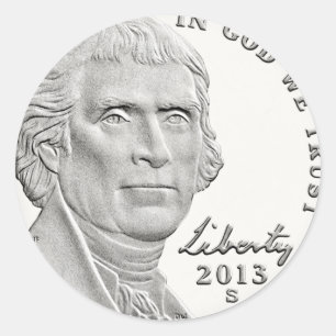Sticker Rond Pièce de nickel à l'effigie de Thomas Jefferson