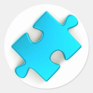 Sticker Rond Pièce de puzzle 3D (Métallique Bleu clair)