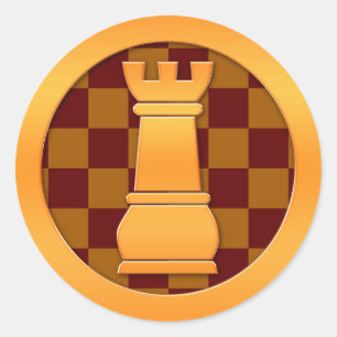Sticker Rond Pièce d'échecs Gold Rook