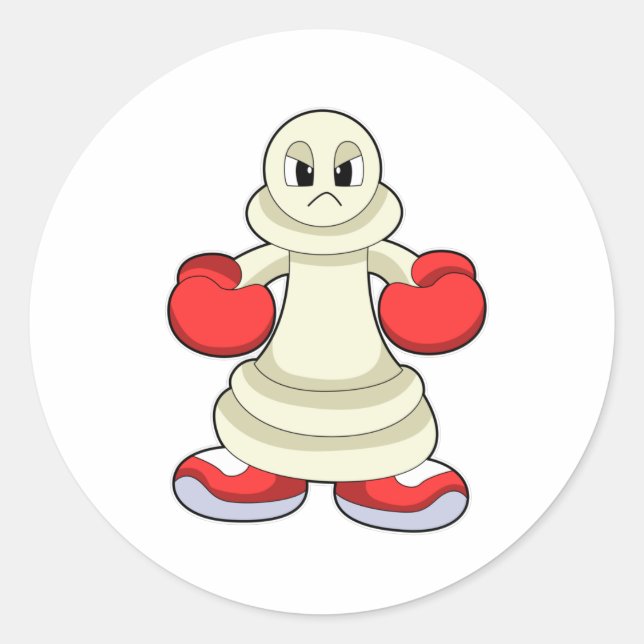 Sticker Rond Pièce d'échecs Pion en boîte avec gants de boxe (Devant)