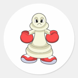Sticker Rond Pièce d'échecs Pion en boîte avec gants de boxe