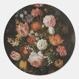 Sticker Rond Pièce florale baroque vintage, par Bosschaert, l'A