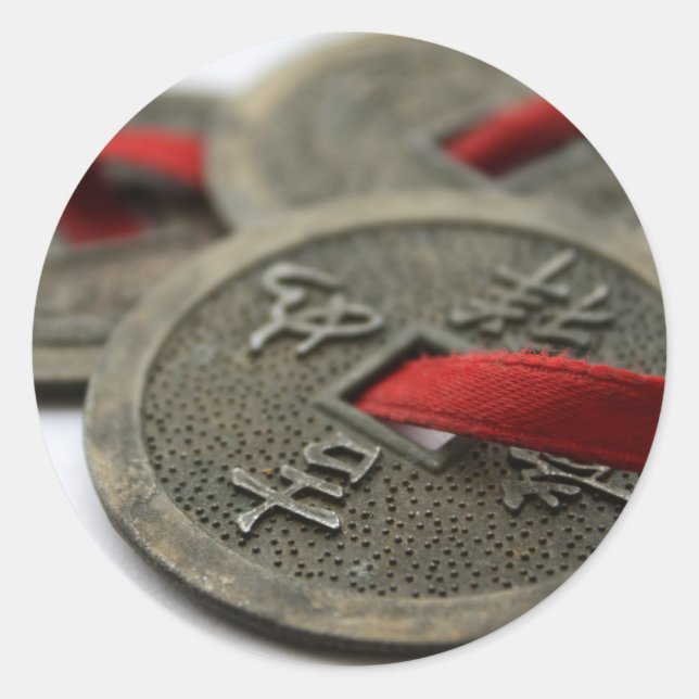 Sticker Rond Pièces de chance chinoises (Devant)