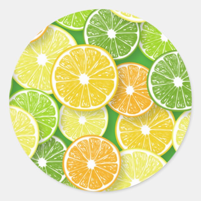 Sticker Rond Pièces de fruits d'agrumes pop art 3 (Devant)
