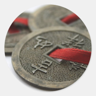 Sticker Rond Pièces de monnaie chinoises de bonne chance