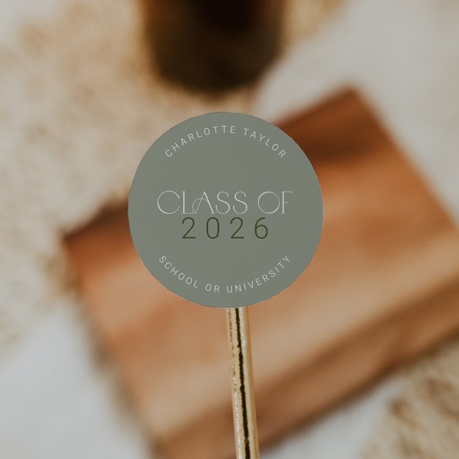 Sticker Rond Pied moderne | Classe verte de 2025 (Modern Fete | Green Class of 2026 Graduation Classic Round Sticker)