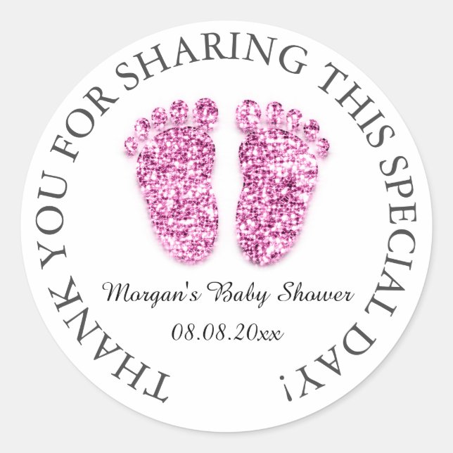 Sticker Rond Pieds Baby shower Favoriser Remercier Garçon Rose  (Devant)