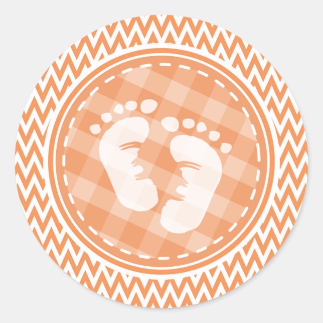 Sticker Rond Pieds bébé ; Chevron orange et blanc (Devant)
