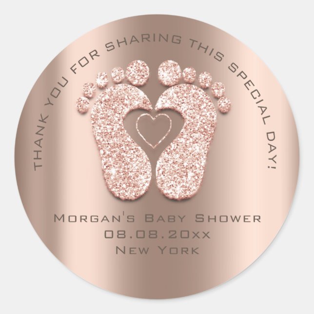 Sticker Rond Pieds de coeur roux Baby shower Favoriser Merci ca (Devant)