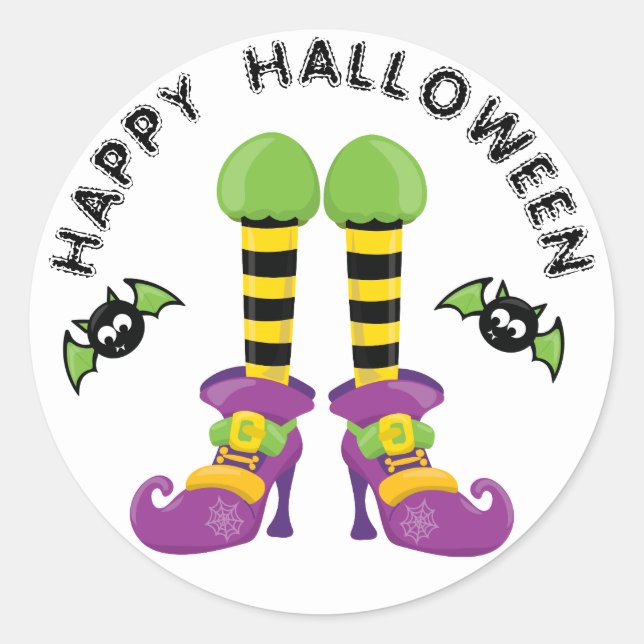 Sticker Rond Pieds de sorcière d'Halloween drôle (Devant)
