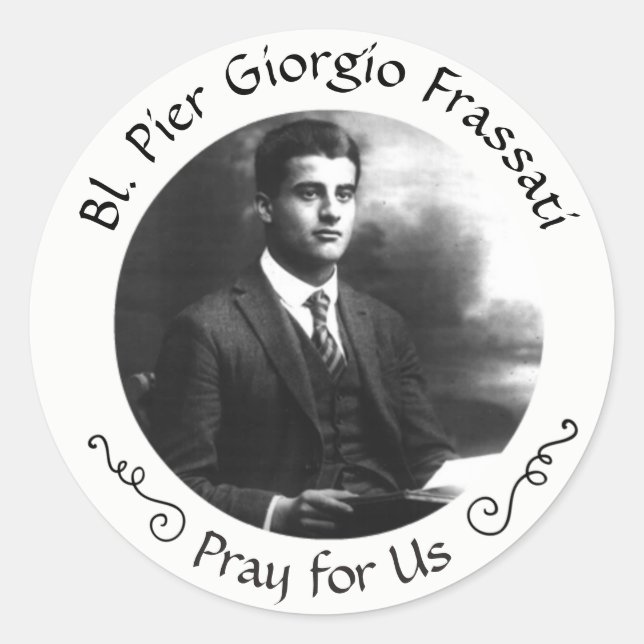Sticker Rond Pier Giorgio Frassati béni (Devant)
