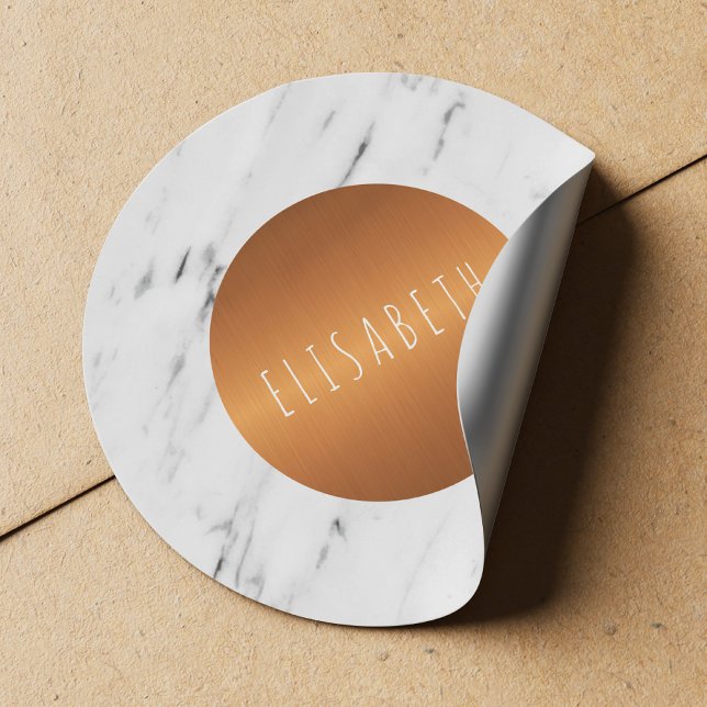 Sticker Rond Pierre de Marbre blanc avec cercle de cuivre votre (Créateur téléchargé)