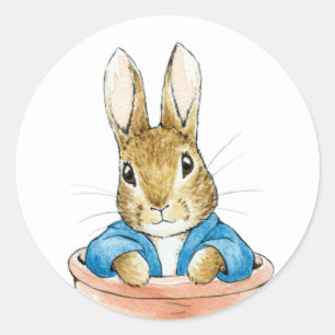Sticker Rond Pierre le lapin assis dans un pot