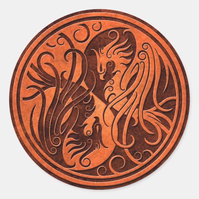 Sticker Rond Pierre rouge Yin Yang Phoenix (Devant)