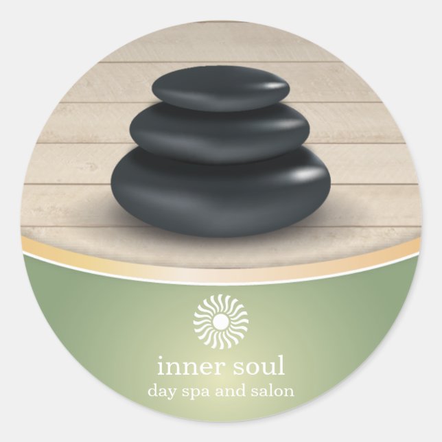 Sticker Rond Pierres de massage sur Spa de bois Sage Green (Devant)