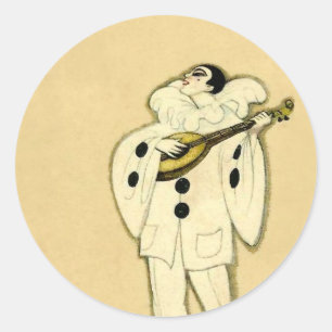 Sticker Rond Pierrot Sérénade un Croissant de Lune par Sophia C