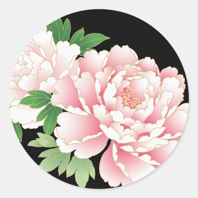 Sticker Rond Pies roses Japonais Floral Kimono (Devant)
