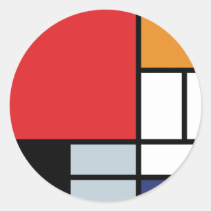 Sticker Rond Piet Mondrian - Composition avec grand plan rouge