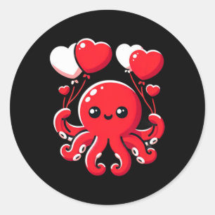 Sticker Rond Pieuvre Avec Bylon Coeur Adorable Valentines Da