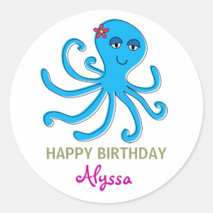 Sticker Rond Pieuvre Bleue, Sous Les Toppers De Cupcake De Mer