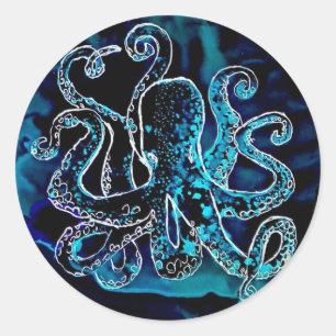 Sticker Rond Pieuvre de Kraken sous la mer