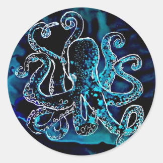 Sticker Rond Pieuvre de Kraken sous la mer