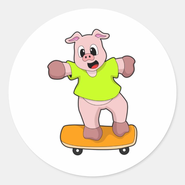 Sticker Rond Pig as Skateboard sur skateboard (Devant)