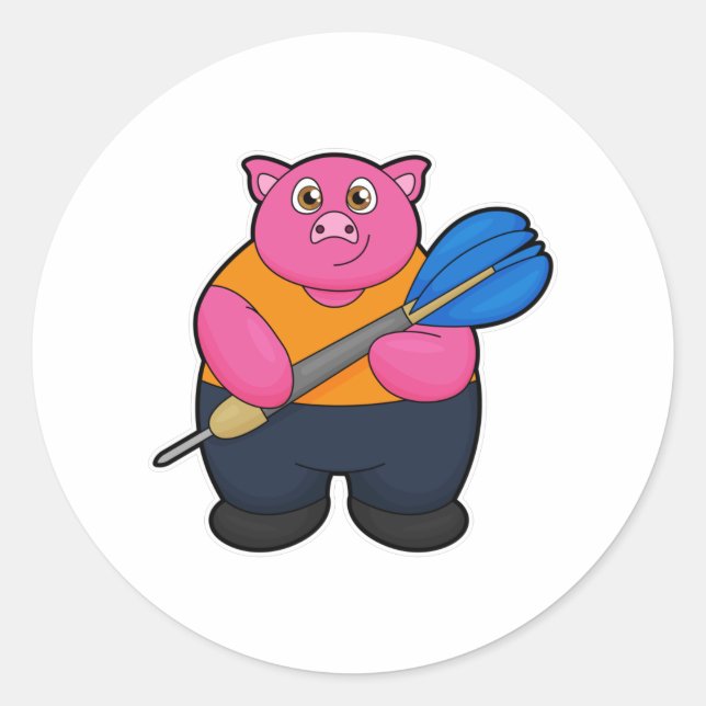Sticker Rond Pig comme joueur de fléchettes avec fléchettes (Devant)