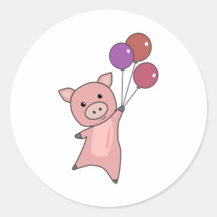 Sticker Rond Pig Piglet Ballons mouches mignons animaux