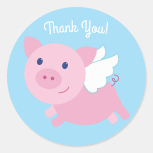 Sticker Rond Pig volant mignon 1er anniversaire Merci