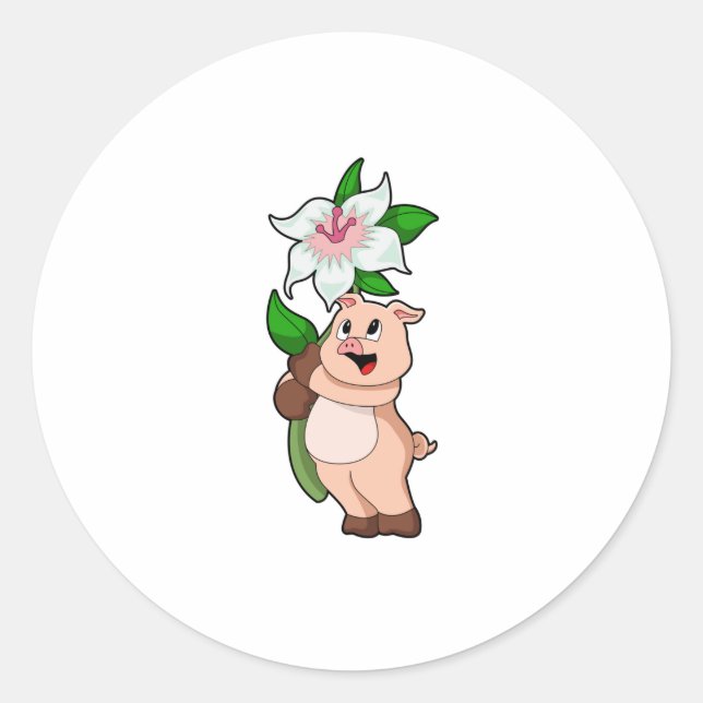 Sticker Rond Pig with Flower Lily (Devant)