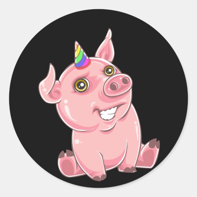 Sticker Rond Piggycorn Rainbow Funny Pig Unicorn (Devant)