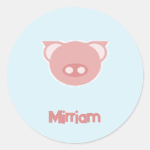 Sticker Rond Piglet rose monogramme en bleu