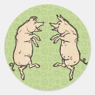 Sticker Rond Pigs Danser Antique Piggy Dance Jig