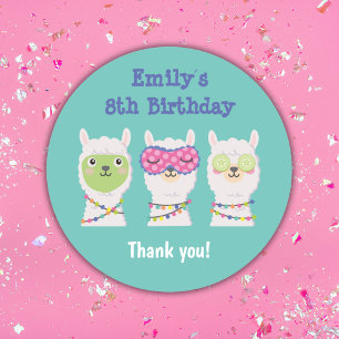 Sticker Rond pijama party, llama pijama party faveur tags