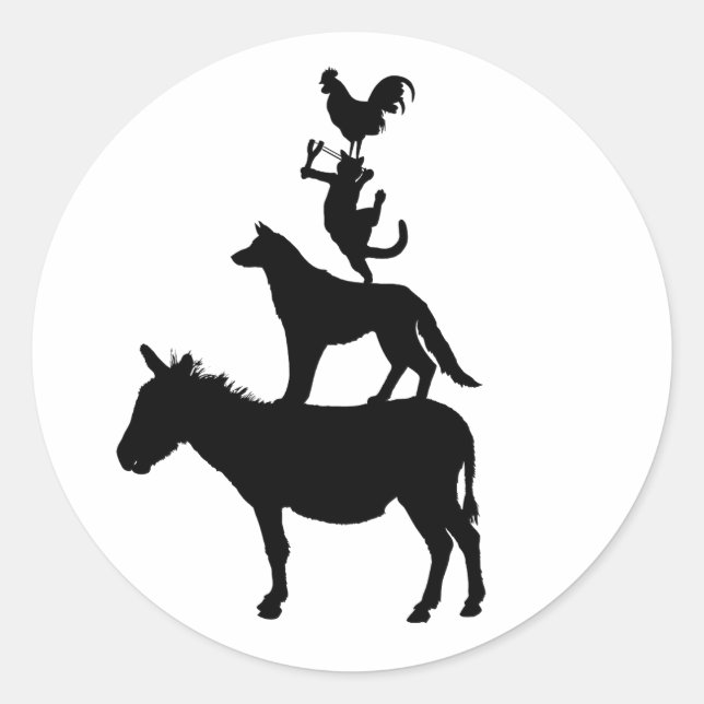 Sticker Rond Pile d'animaux, Cheval, Chien, Chat, Coq (Devant)