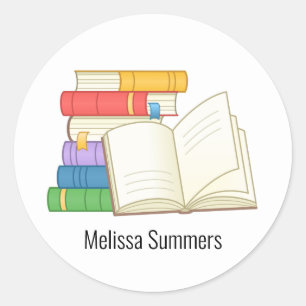 Sticker Rond Pile de livres et livre ouvert