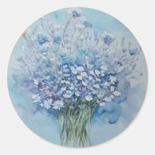 Sticker Rond Pile douce Anémonique Cluster sur bleu clair