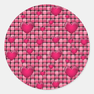 Sticker Rond Pile rose Avec Coeurs