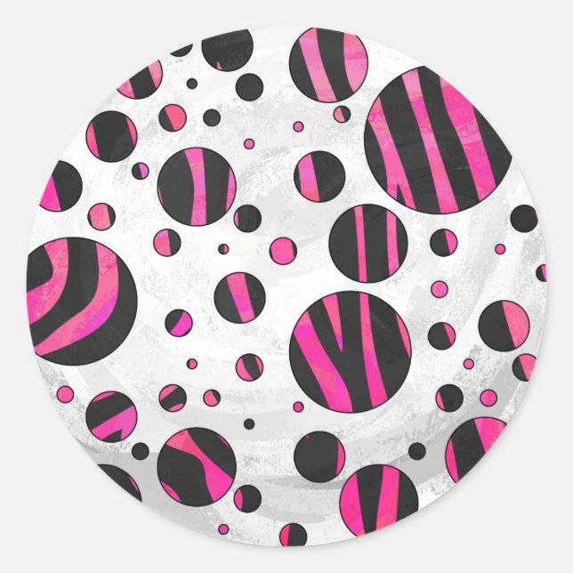 Sticker Rond Piloka Dot Zebra noir et rose chaud (Devant)