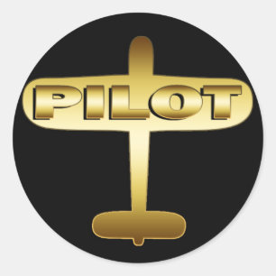 STICKER ROND PILOTE D'AVION D'OR