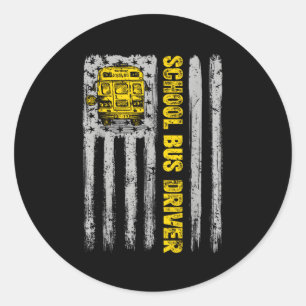 Sticker Rond Pilote de bus scolaire Drapeau américain Patriotiq