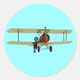 Sticker Rond Pilote et biplan