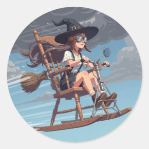 Sticker Rond Pilote Sorcière Charmante
