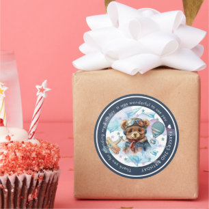 Sticker Rond Pilote Teddy Bear Anniversaire Baby shower Personn