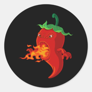 Sticker Rond piment chaud rouge avec flamme