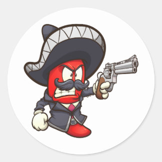 Sticker Rond piment rouge avec tenue mariachi et revo