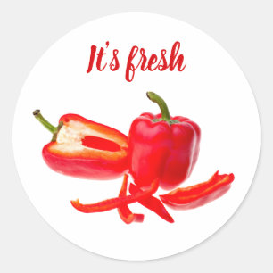 Sticker Rond Piments rouges photo fraîche saine avec texte